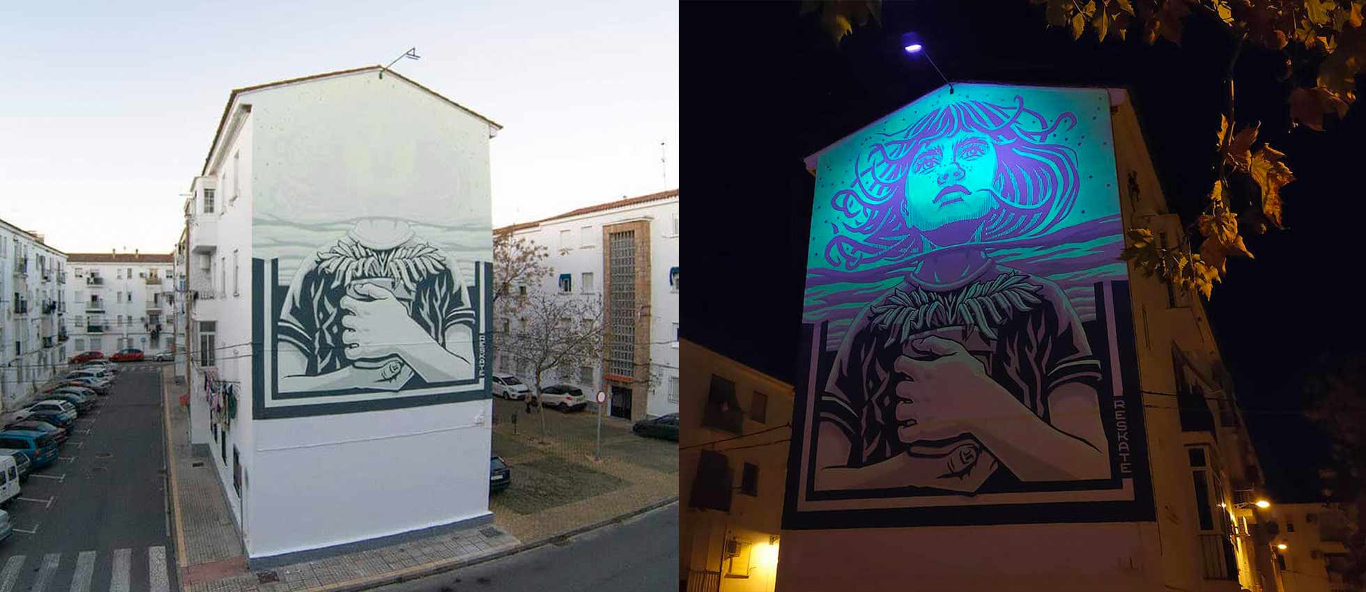 Artistas crean murales que cobran vida en la noche