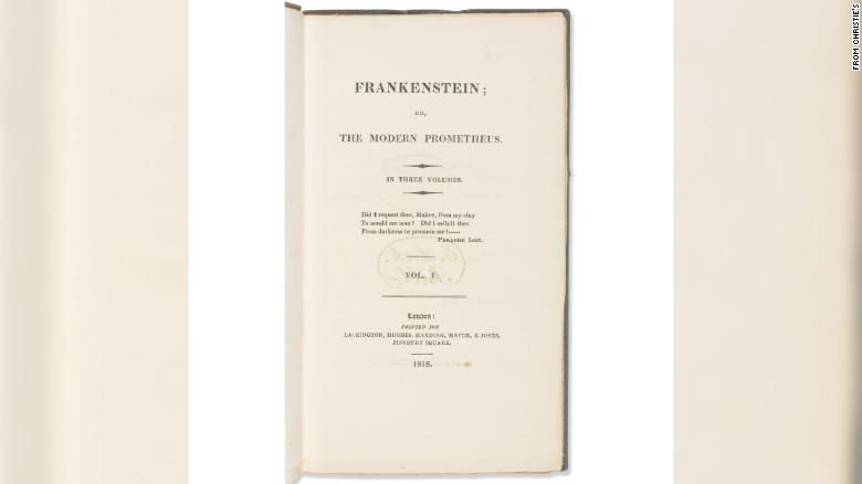 Imagen con la portada de la copia de la primera edición de Frankenstein de Mary Shelley.