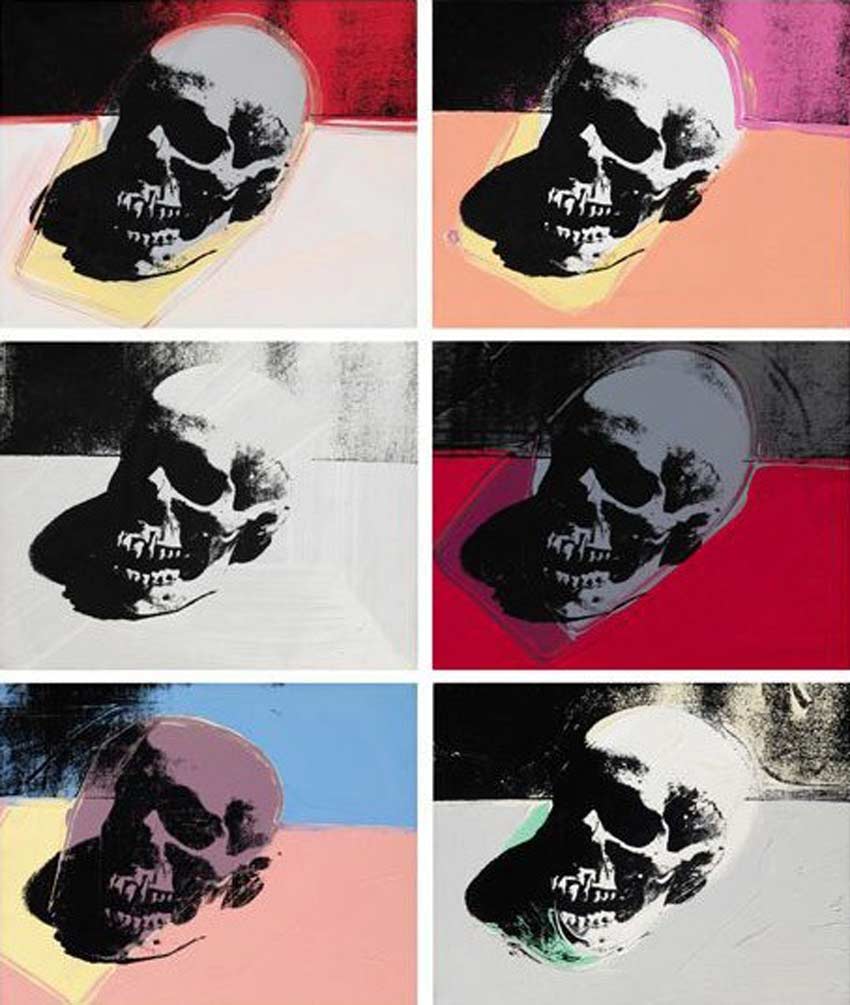 Andy Warhol, el padre del pop art, arte pop, arte popular. Calaveras de diferentes colores