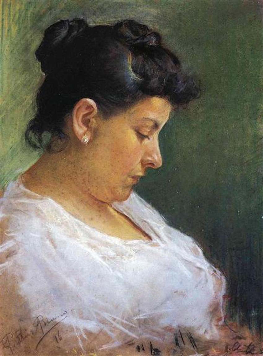 Retrato de perfil de la madre de Pablo Picasso. mira hacia abajo y tiene el cabello recogido.