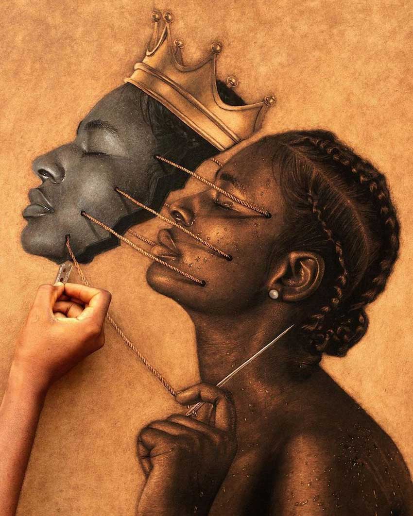 Quemando el lienzo de madera, un artista nigeriano dibuja retratos hiperrealistas