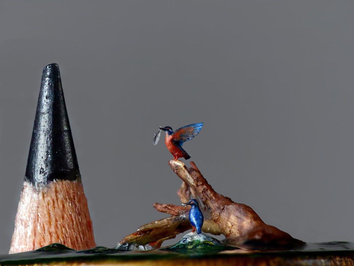 Esculturas mircroscópicas. Marie Cohydon. Dos pájaros pescando