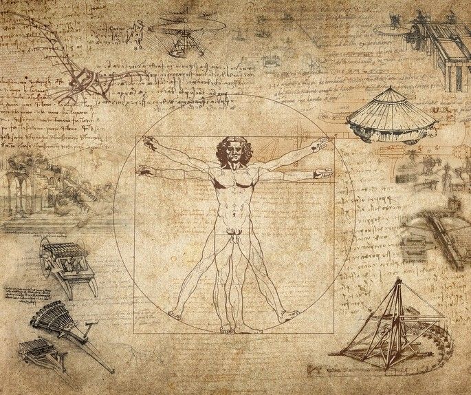 Obra de Leonardo da Vinci: Hombre de Vitruvio y otros estudios.