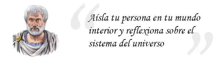 Ilustración con el rostro de Tales de Mileto y la frase: aisla tu persona en tu mundo interior y reflexiona sobre el sistema del universo. filósofos presocráticos 