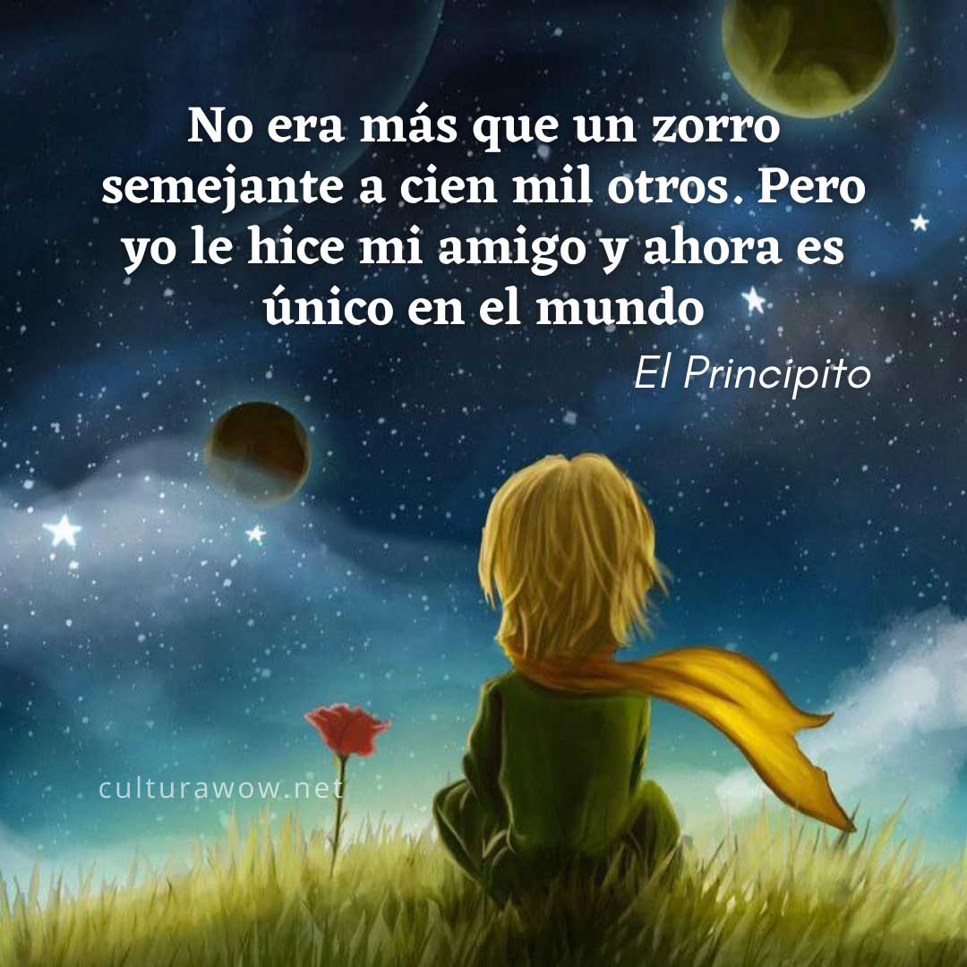 Frases del Principito, en imágenes. No era más que un zorro semejante a cien mil otros. Pero yo le hice mi amigo y ahora es único en el mundo.