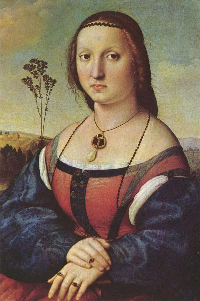 Obra de Rafael Sanzio: Retrato de Maddalena Doni. Óleo sobre lienzo. 65 cm × 45,8 cm. Palacio Pitti, Florencia