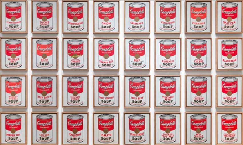 Latas de sopa Campbell's. Andy Warhol, el padre del pop art, arte pop, arte popular. 