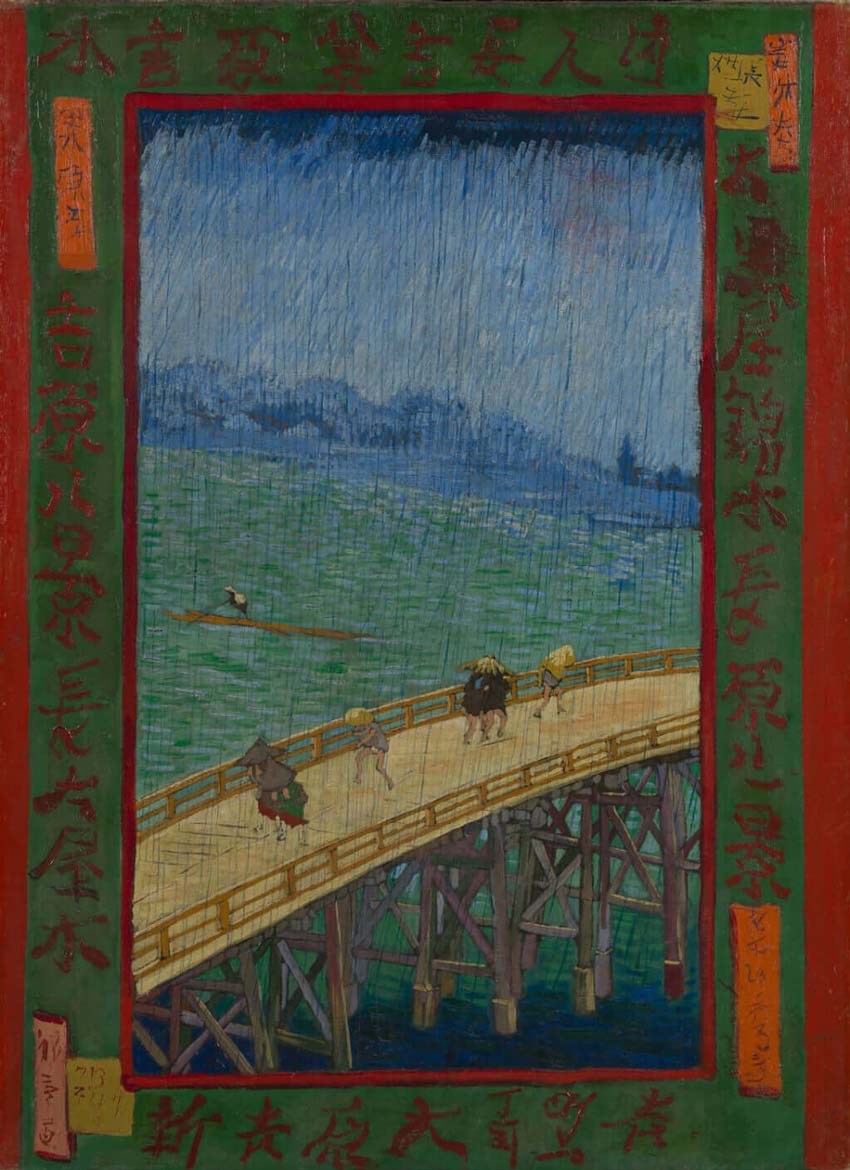 Obra "Puente en la lluvia" de Utagawa Hiroshige.